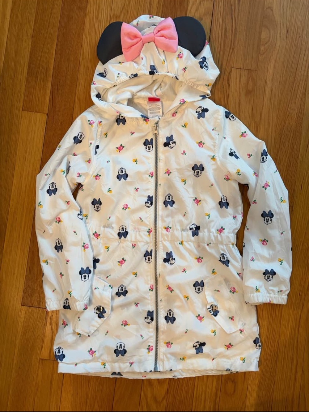 Disney | Minnie Mouse | Girls Hooded Rain Jacket with Ears & Bow | Size: 8